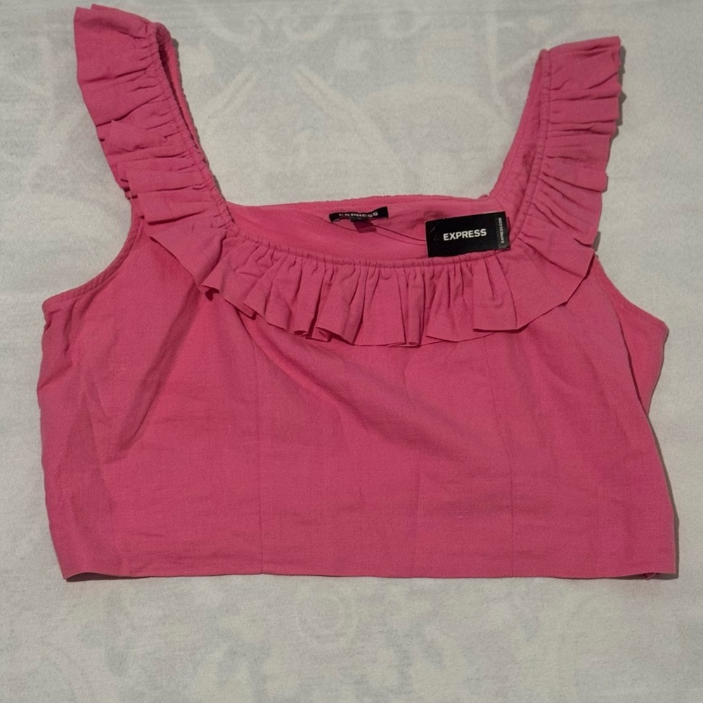 Express Women's Pink Ruffle Tank Top